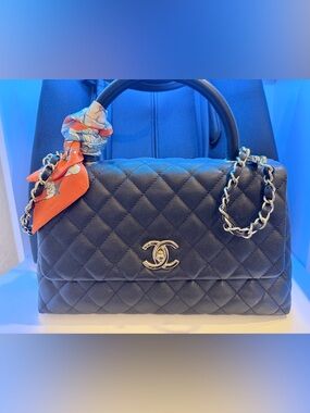 Chanel Quilted Top Handle Bag in Black with Silver Hardware